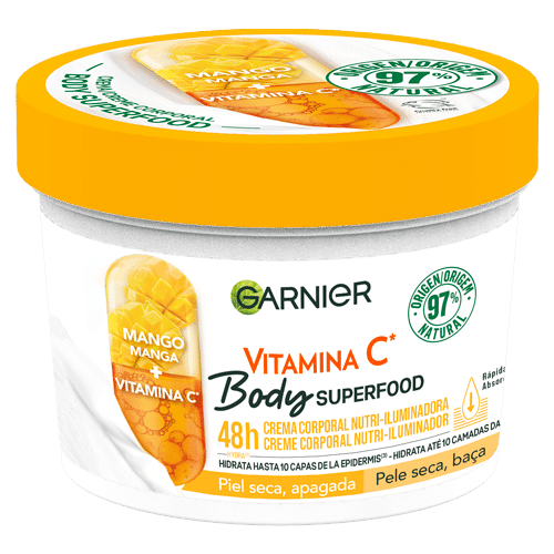 Garnier Body Superfood Creme Hidratante Nutri-Iluminador Corporal Manga e Vitamina C